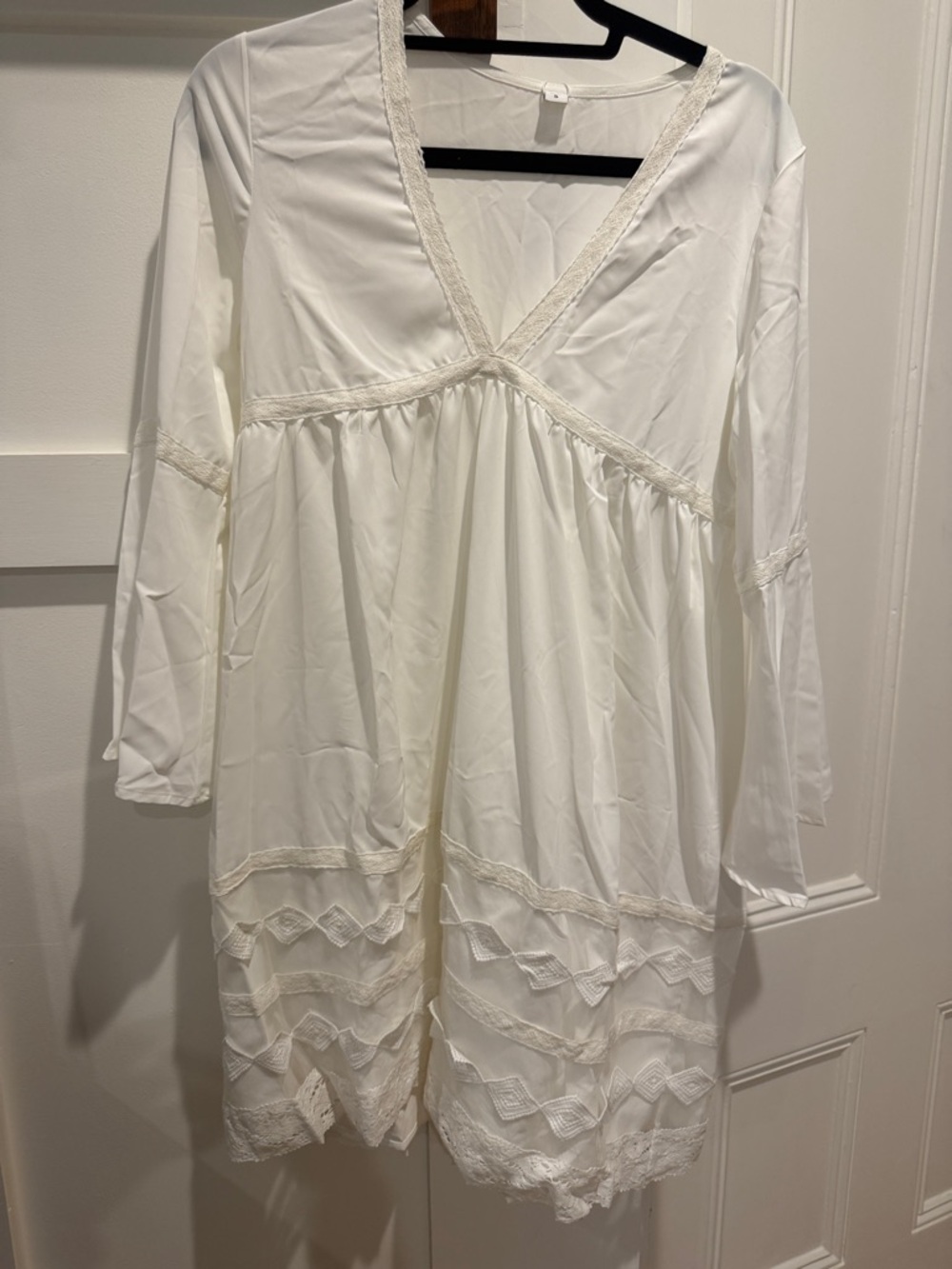 Boho White V-Neck Lace Trim Tunic Dress